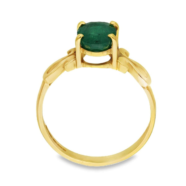 18ct Yellow Gold Oval-Cut Emerald Dress Ring - Size M