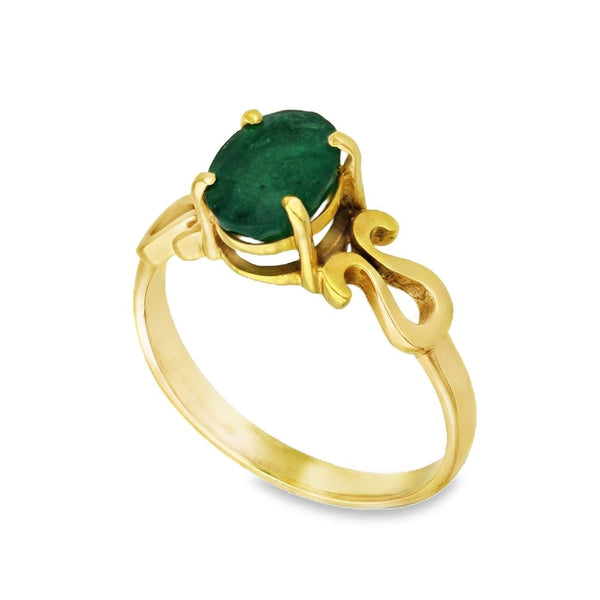 18ct Yellow Gold Oval-Cut Emerald Dress Ring - Size M