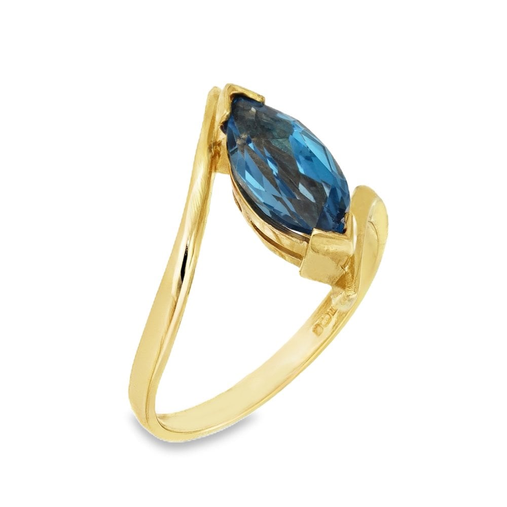 9ct Yellow Gold Blue Topaz Twist Dress Ring - Size N