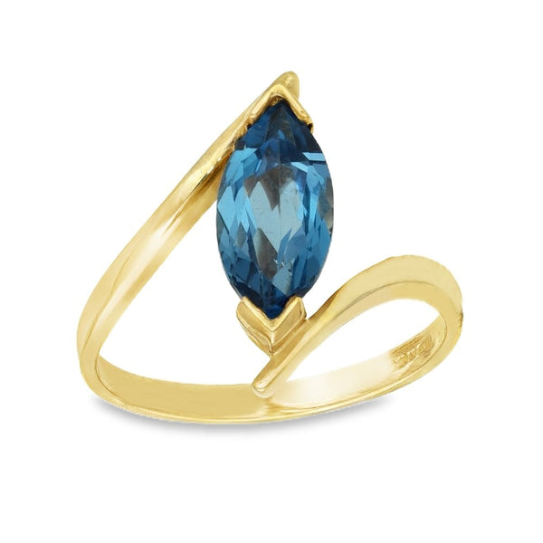 9ct Yellow Gold Blue Topaz Twist Dress Ring - Size N