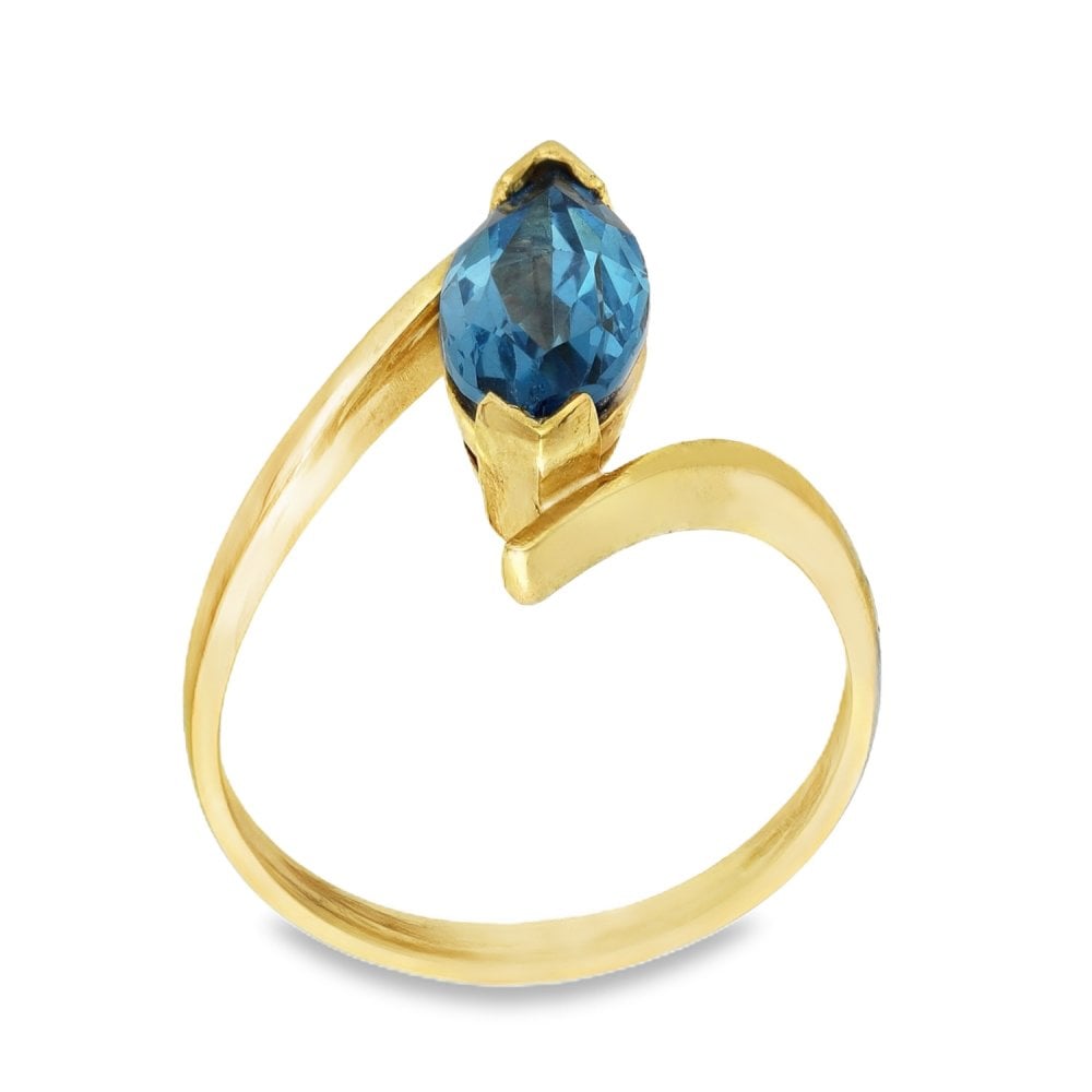 9ct Yellow Gold Blue Topaz Twist Dress Ring - Size N