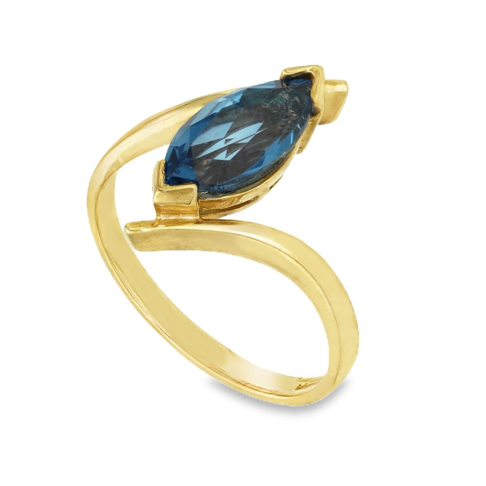 9ct Yellow Gold Blue Topaz Twist Dress Ring - Size N