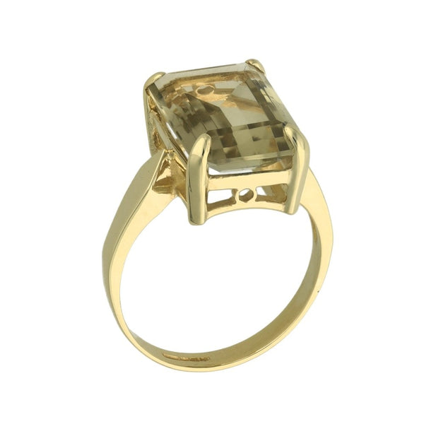 9ct Yellow Gold Smoky Quartz Dress Ring - Size O½ - 14mm