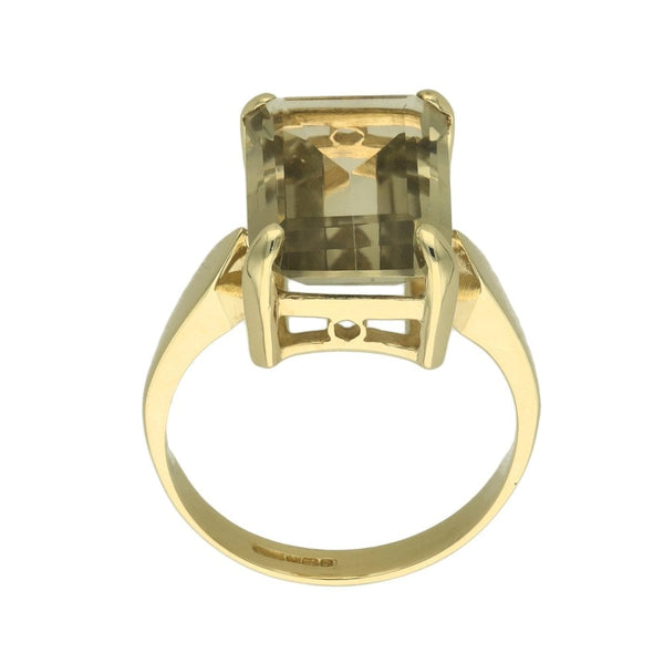 9ct Yellow Gold Smoky Quartz Dress Ring - Size O½ - 14mm
