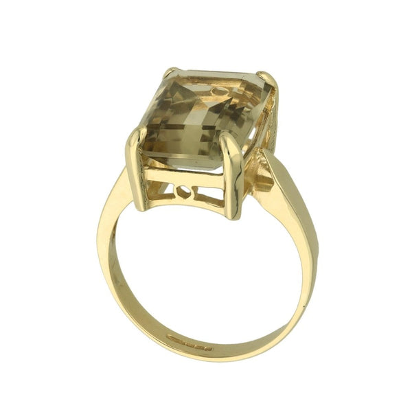 9ct Yellow Gold Smoky Quartz Dress Ring - Size O½ - 14mm