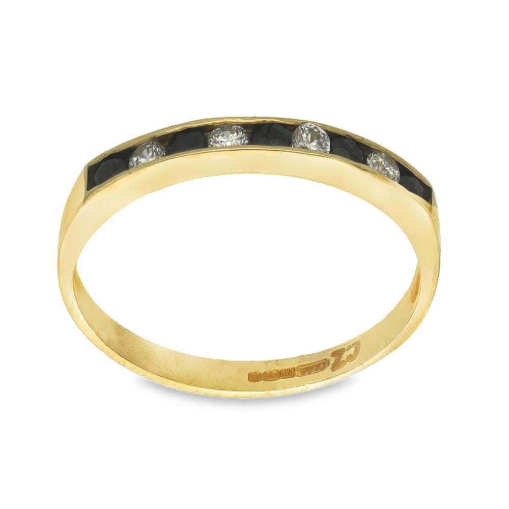 9ct Yellow Gold Sapphire & Cubic Zirconia Half-Eternity Ring