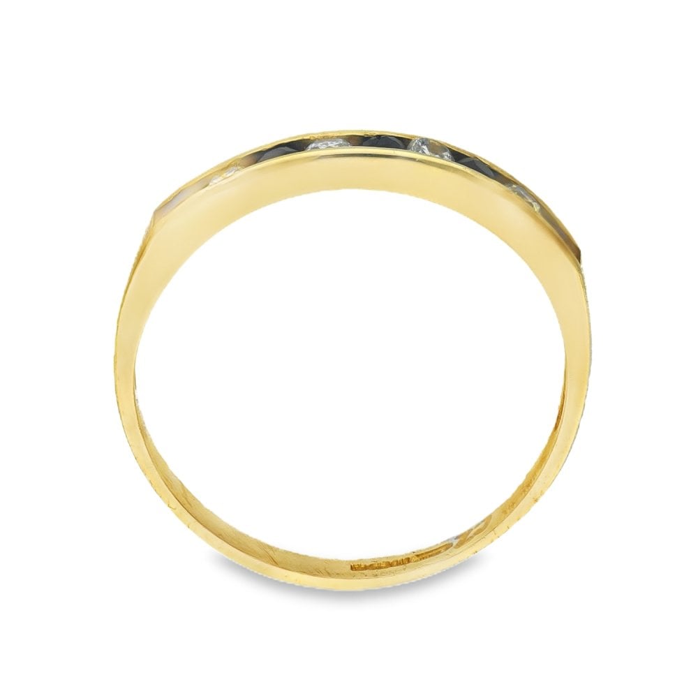 9ct Yellow Gold Sapphire & Cubic Zirconia Half-Eternity Ring