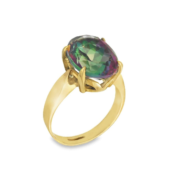 9ct Yellow Gold Oval-Cut Mystic Topaz Dress Ring - Size L½