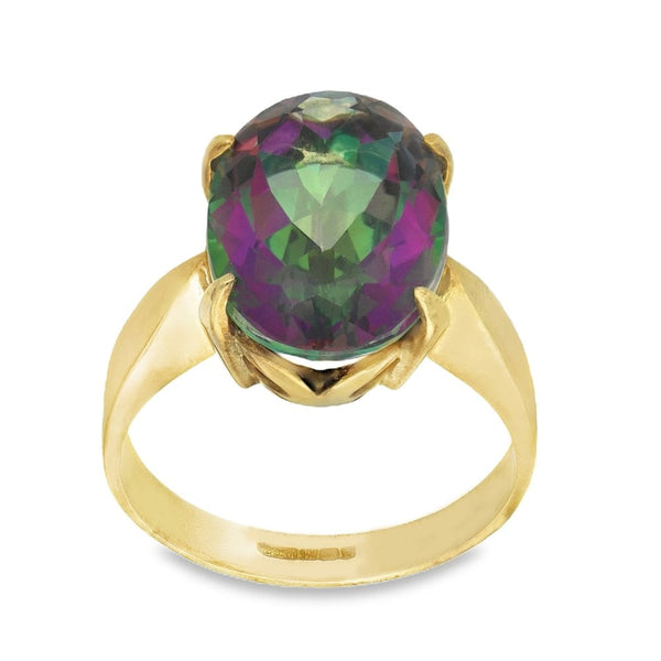 9ct Yellow Gold Oval-Cut Mystic Topaz Dress Ring - Size L½