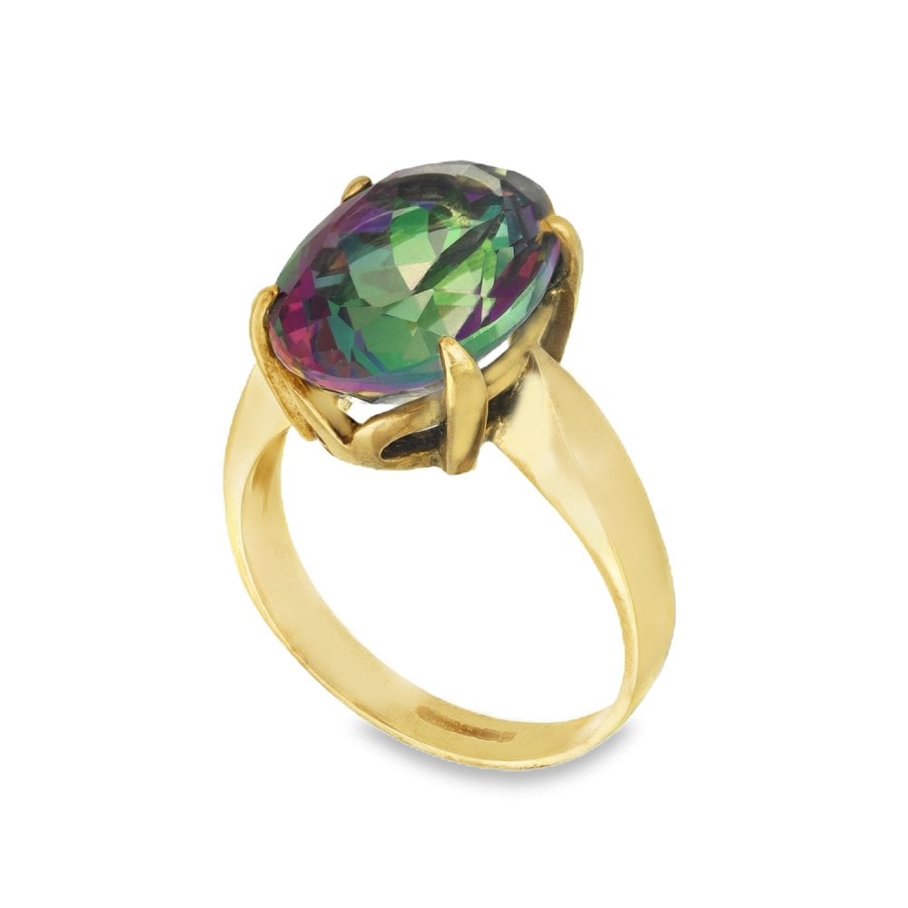 9ct Yellow Gold Oval-Cut Mystic Topaz Dress Ring - Size L½