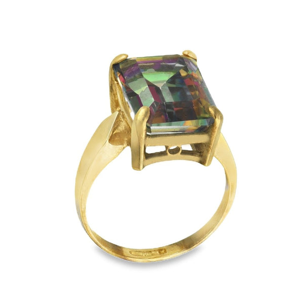 9ct Yellow Gold Emerald-Cut Mystic Topaz Dress Ring - Size N