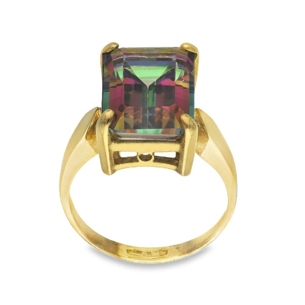 9ct Yellow Gold Emerald-Cut Mystic Topaz Dress Ring - Size N