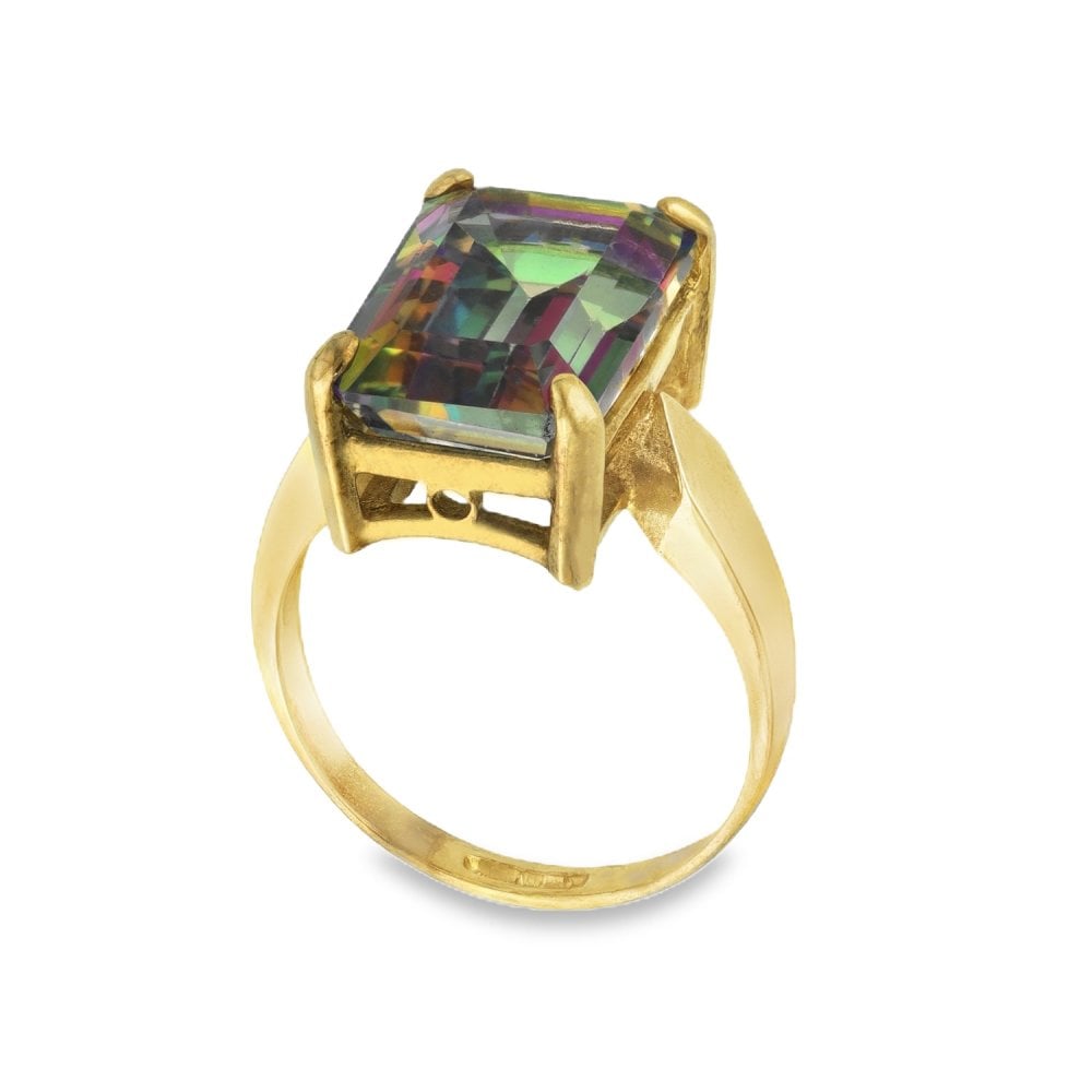 9ct Yellow Gold Emerald-Cut Mystic Topaz Dress Ring - Size N