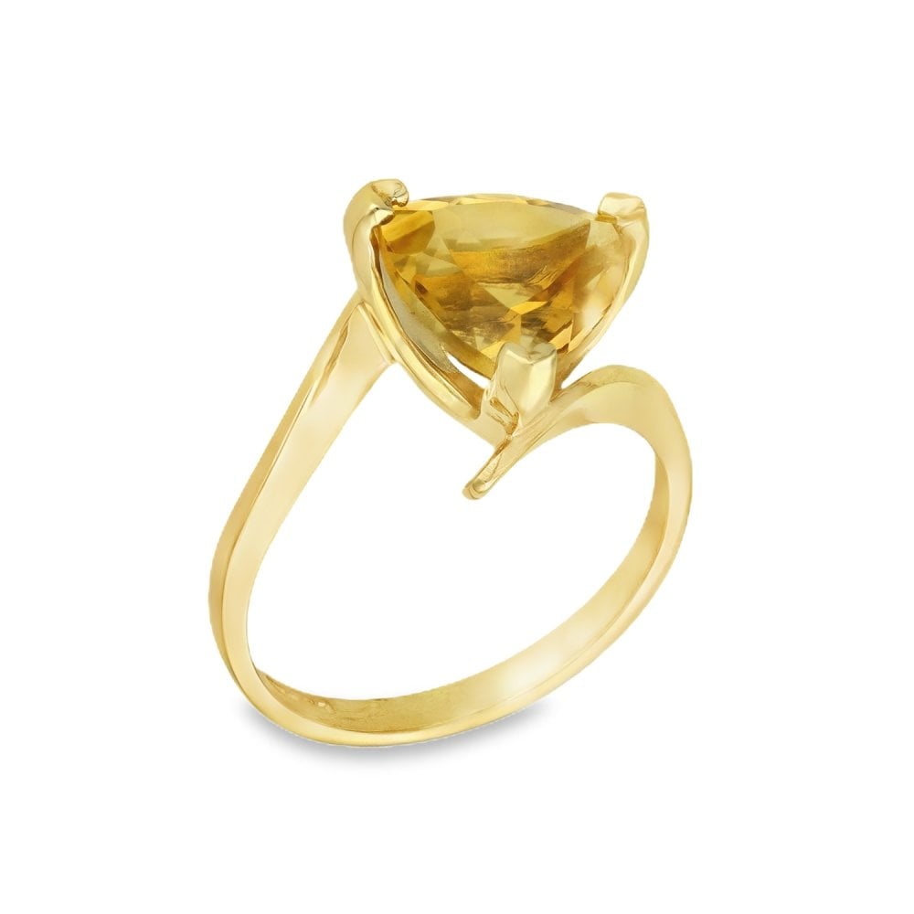 9ct Yellow Gold Trillion-Cut Citrine Twist Ring - Size N½ - 3.4g
