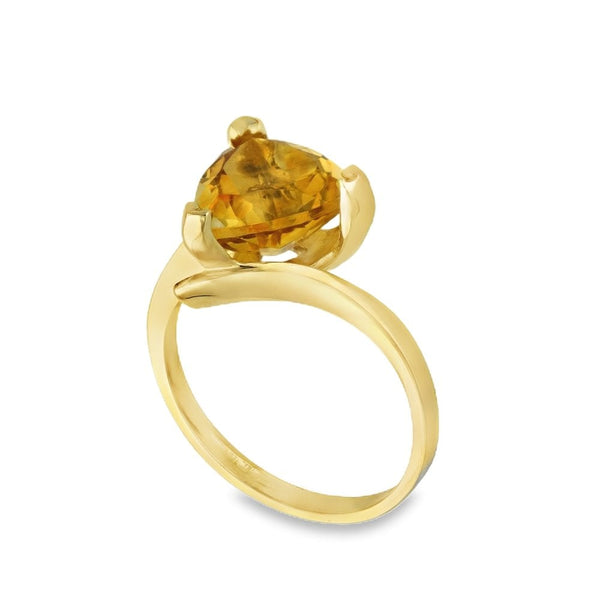 9ct Yellow Gold Trillion-Cut Citrine Twist Ring - Size N½ - 3.4g