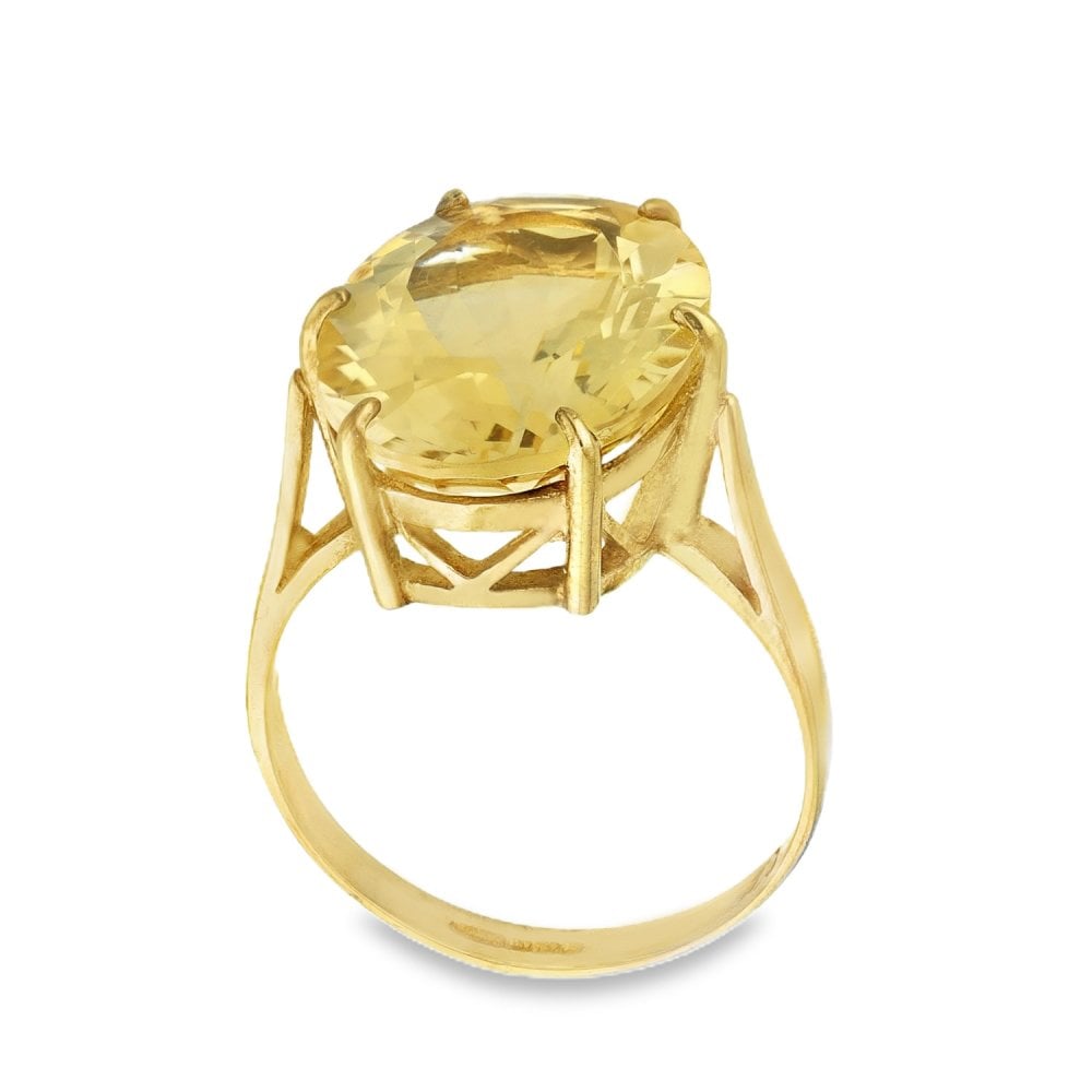 9ct Yellow Gold Oval-Cut Citrine Dress Ring - Size M½ - 16mm