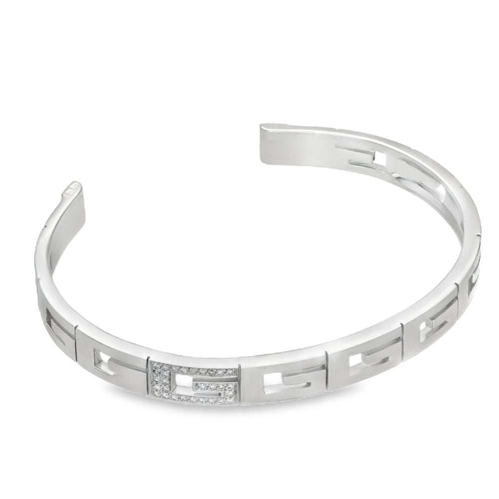 18ct White Gold Diamond Set Gucci Bangle - 18cm - 27.8g