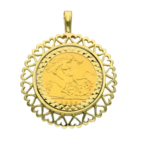 1982 Yellow Gold Half Sovereign Coin Pendant - 7.30g