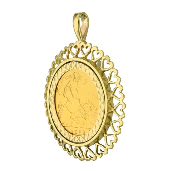 1982 Yellow Gold Half Sovereign Coin Pendant - 7.30g