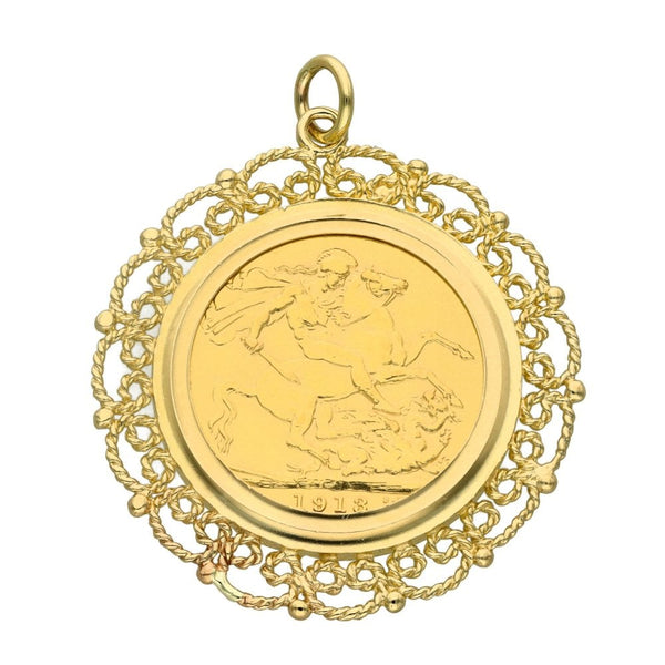 1913 Yellow Gold Full Sovereign Coin Mounted Pendant - 11.4g