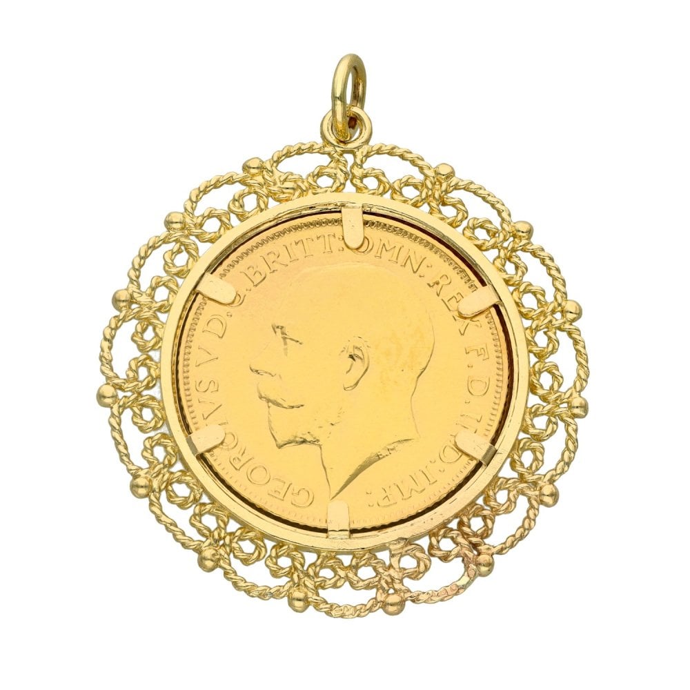 1913 Yellow Gold Full Sovereign Coin Mounted Pendant - 11.4g