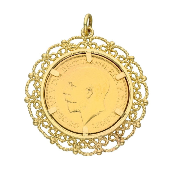 1913 Yellow Gold Full Sovereign Coin Mounted Pendant - 11.4g