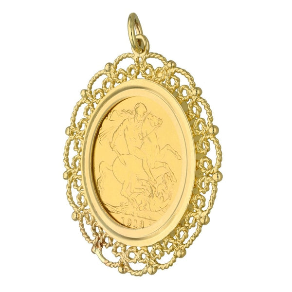 1913 Yellow Gold Full Sovereign Coin Mounted Pendant - 11.4g