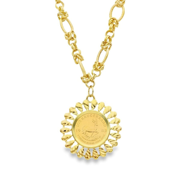 1982 Yellow Gold 1/10 Krugerrand Mounted Coin & Chain - 13.30g