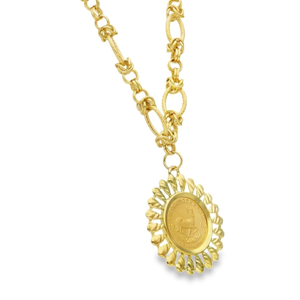 1982 Yellow Gold 1/10 Krugerrand Mounted Coin & Chain - 13.30g