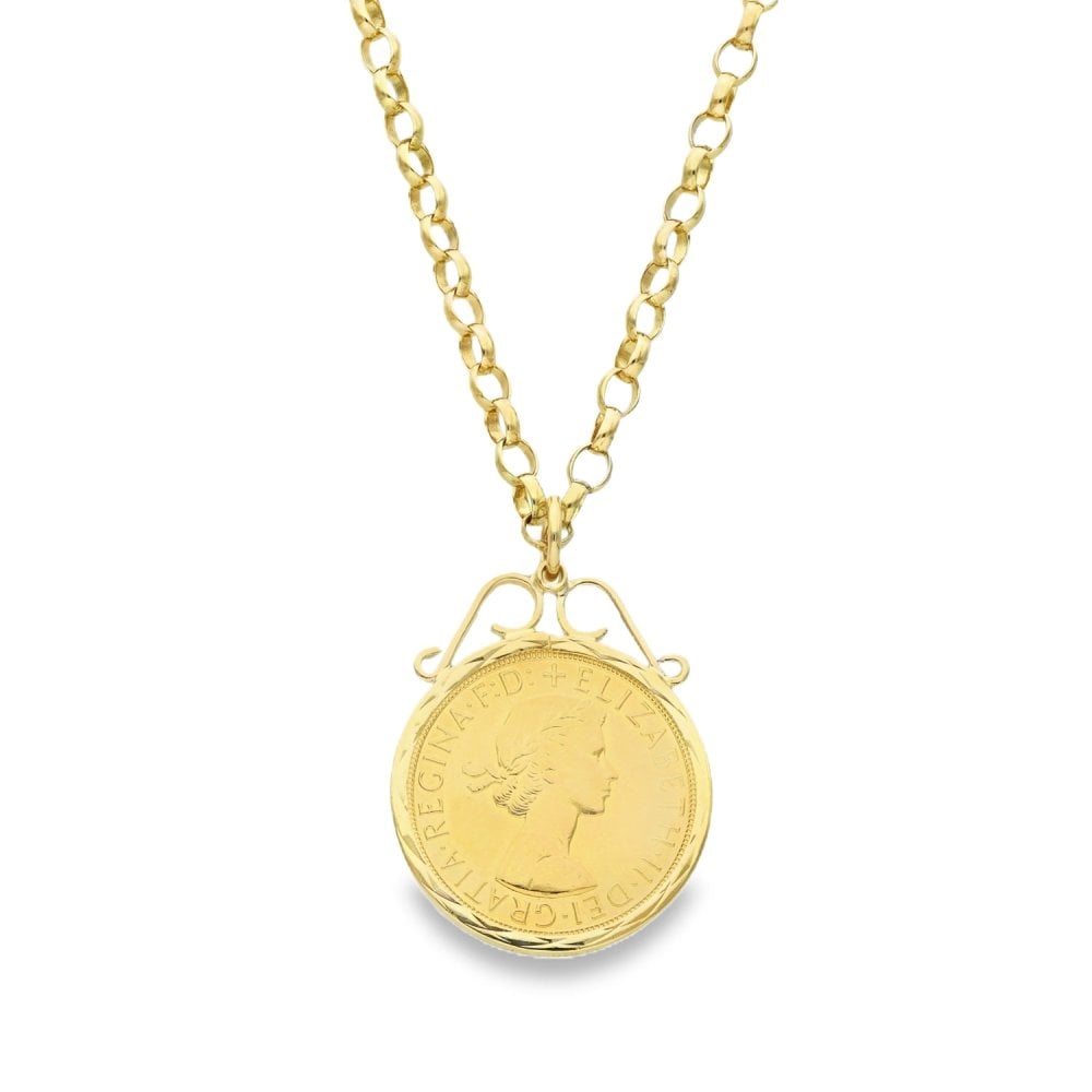 1966 Yellow Gold Full Sovereign Coin Pendant & 26" Chain - 21.10