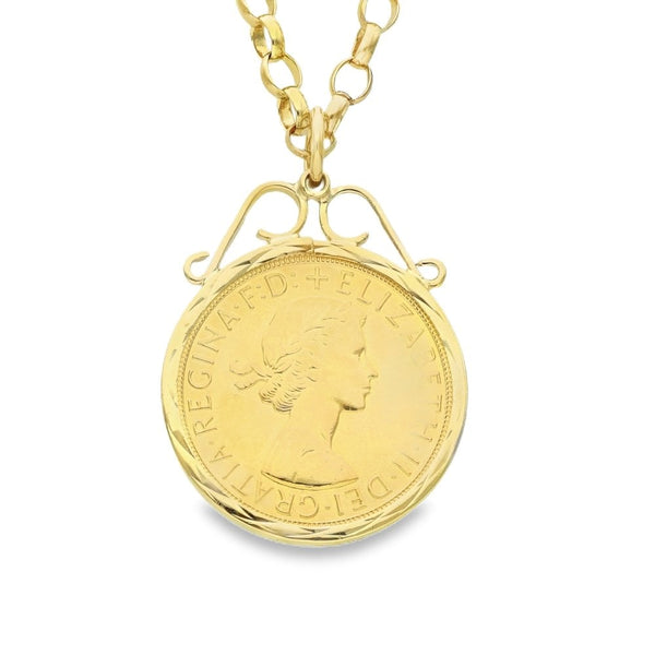 1966 Yellow Gold Full Sovereign Coin Pendant & 26" Chain - 21.10