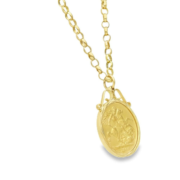 1966 Yellow Gold Full Sovereign Coin Pendant & 26" Chain - 21.10