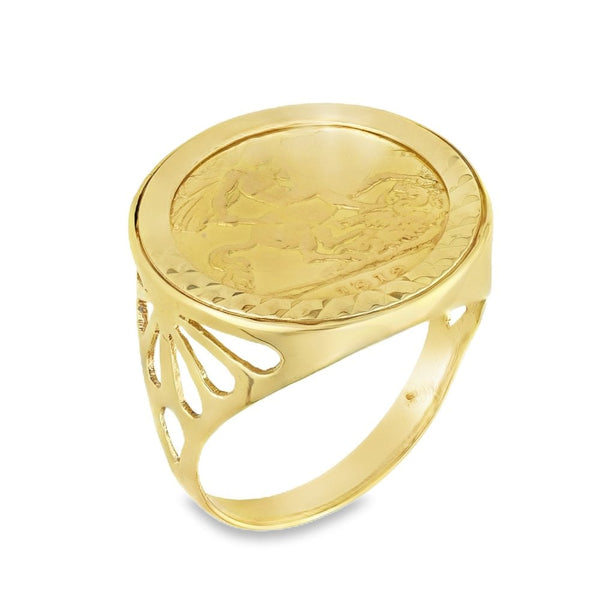 1912 Yellow Gold Half Sovereign Coin Ring - Size T - 7.30g
