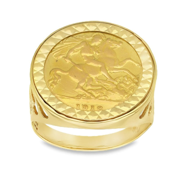 1912 Yellow Gold Half Sovereign Coin Ring - Size T - 7.30g