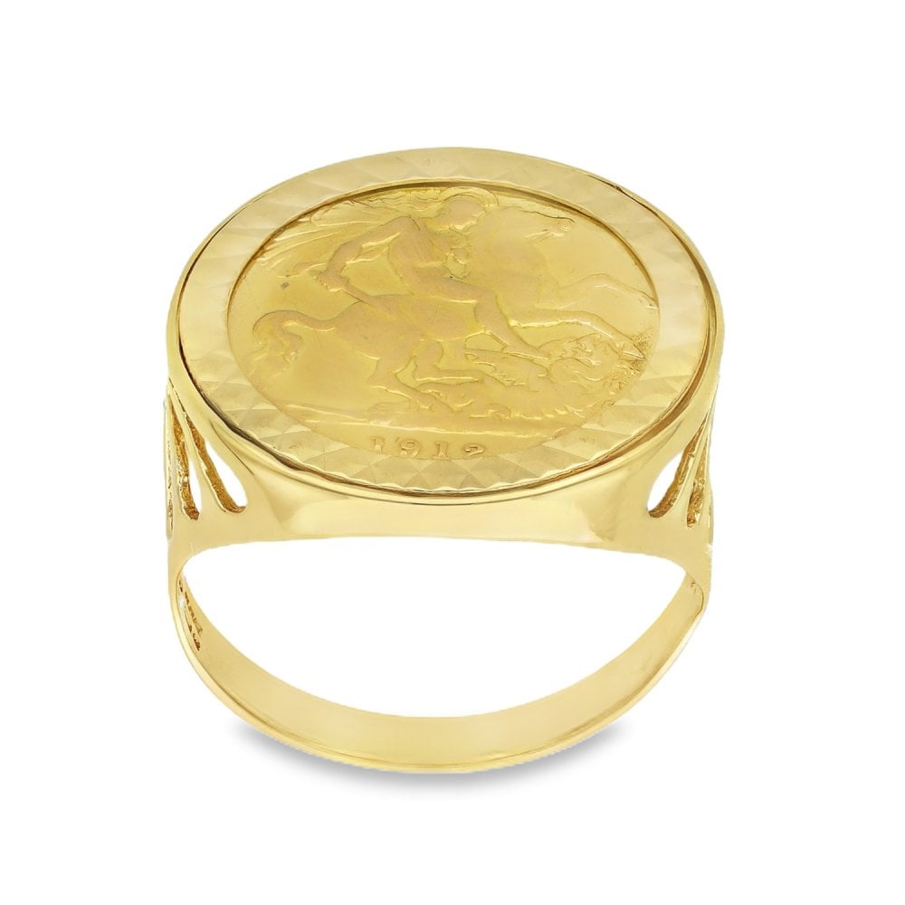 1912 Yellow Gold Half Sovereign Coin Ring - Size T - 7.30g