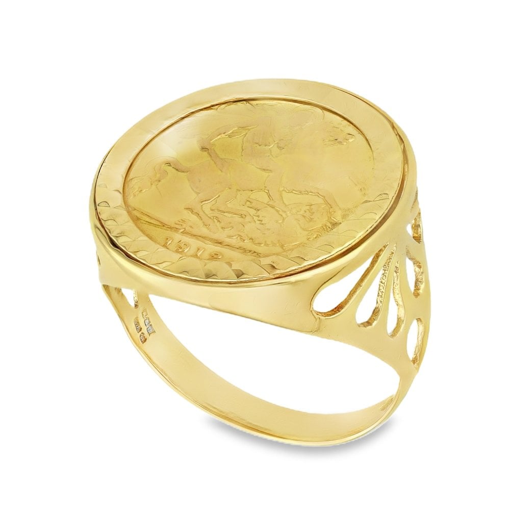 1912 Yellow Gold Half Sovereign Coin Ring - Size T - 7.30g