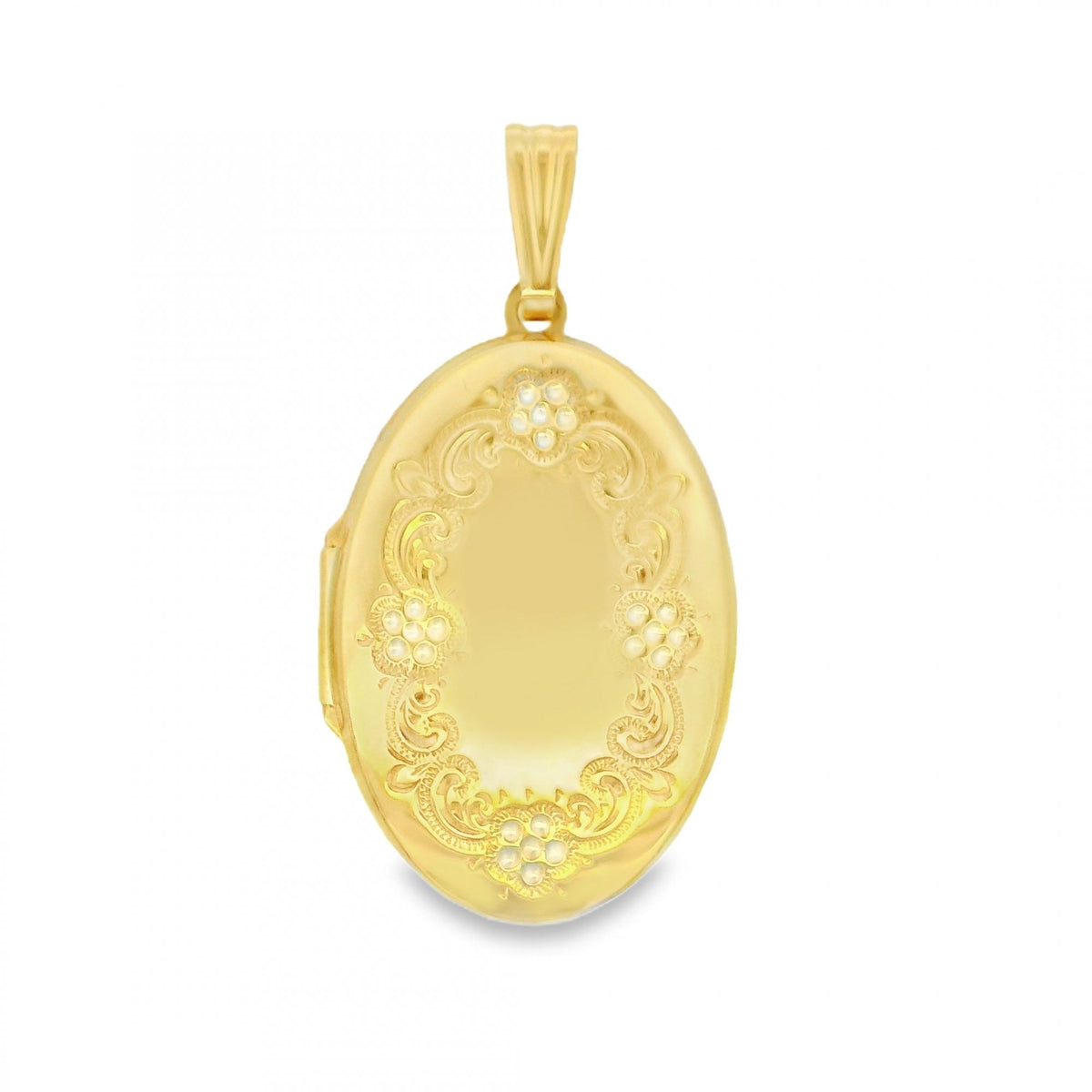 9ct Yellow Gold Flower Engraved Locket - 23x35x5.5mm - 4.1g