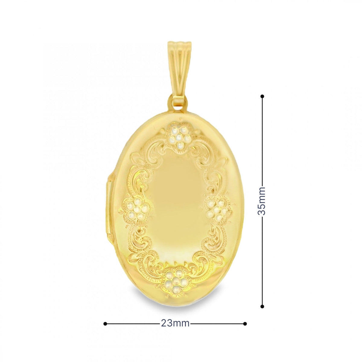 9ct Yellow Gold Flower Engraved Locket - 23x35x5.5mm - 4.1g