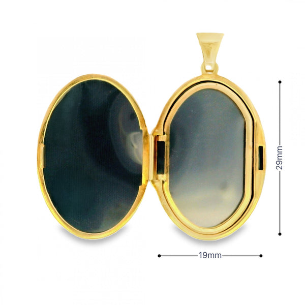 9ct Yellow Gold Oval Feather-Engraved Locket - 23x35x6.5mm -5.0g