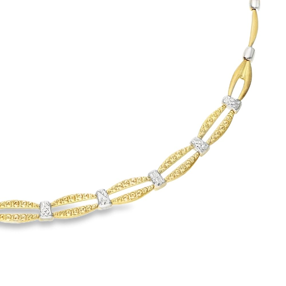 9ct Yellow & White Gold Fancy Link Necklet - 17" - 8.7g