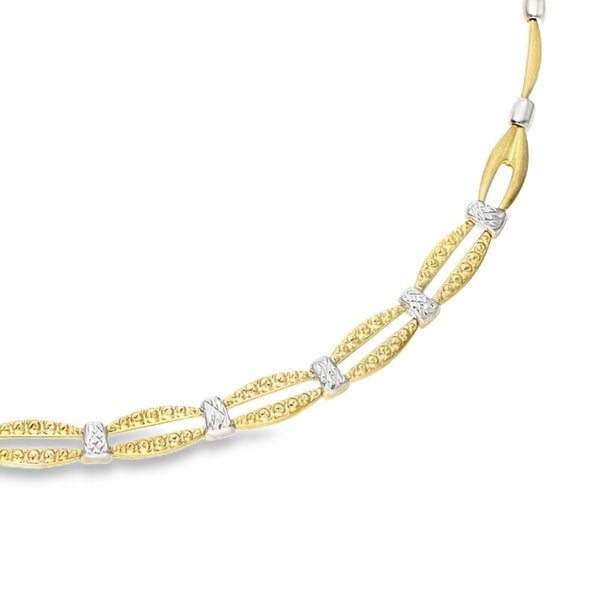 9ct Yellow & White Gold Fancy Link Necklet - 17" - 8.7g