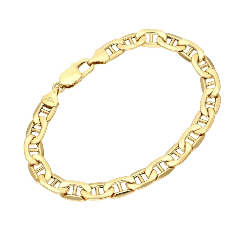 9ct Yellow Gold Hollow Anchor Bracelet - 7.5" - 8.0g