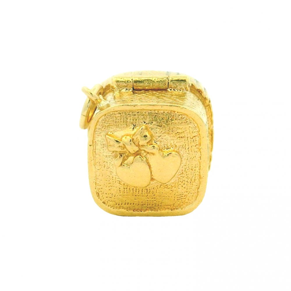 9ct Yellow Gold Engagement & Wedding Ring Box Charm - 14x12x14mm