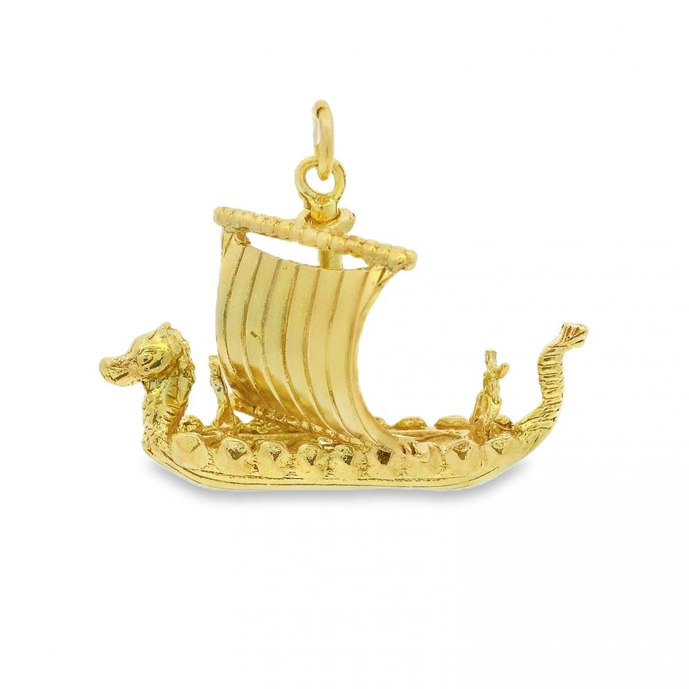 9ct Yellow Gold Viking Longship Charm - 33x24x17mm - 6.3g