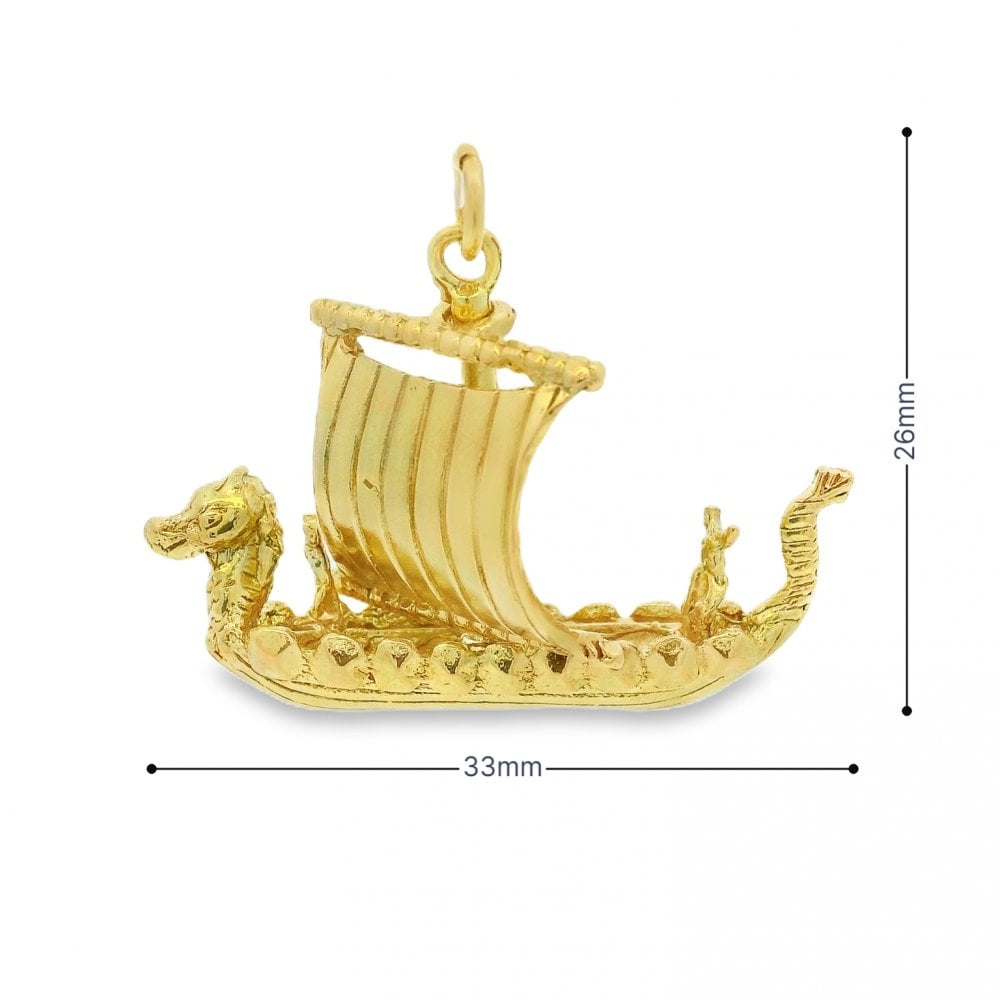 9ct Yellow Gold Viking Longship Charm - 33x24x17mm - 6.3g
