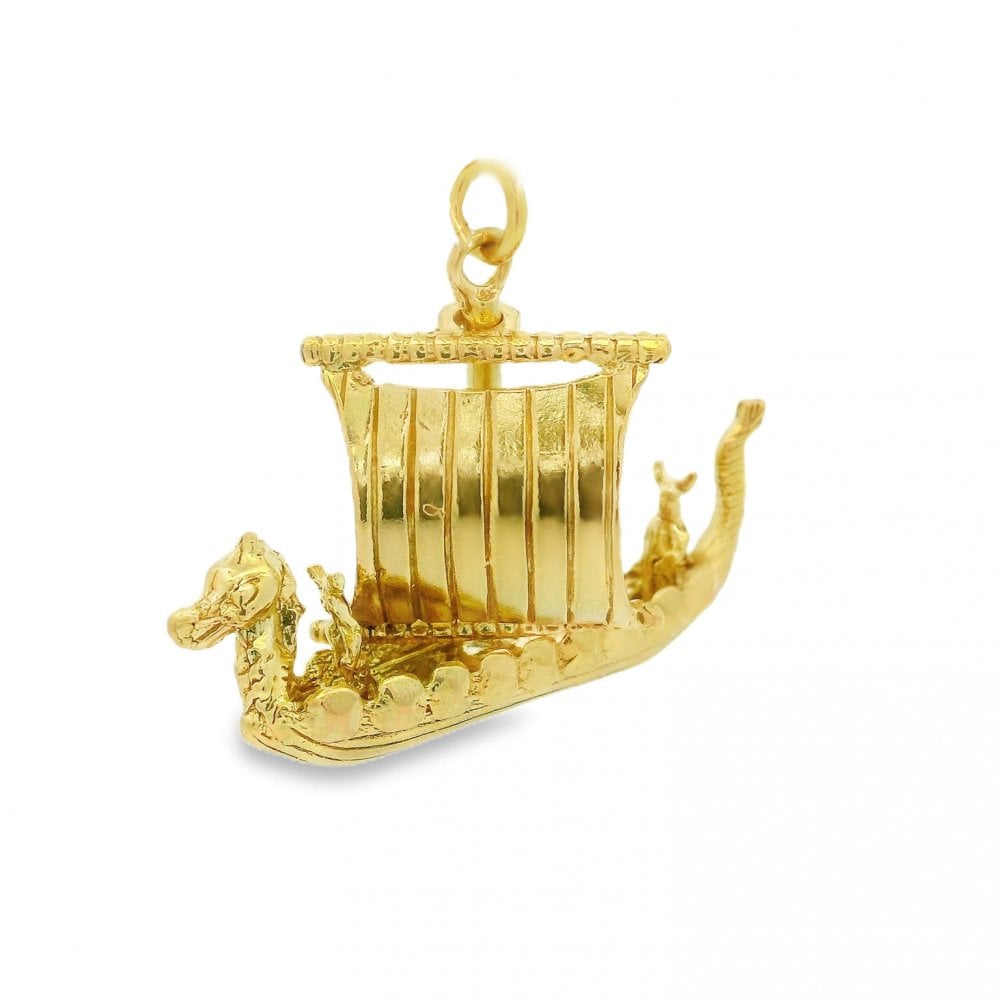 9ct Yellow Gold Viking Longship Charm - 33x24x17mm - 6.3g