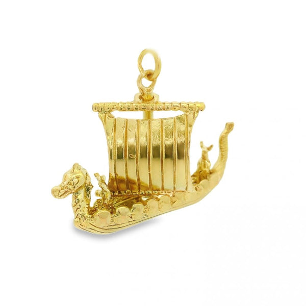 9ct Yellow Gold Viking Longship Charm - 33x24x17mm - 6.3g