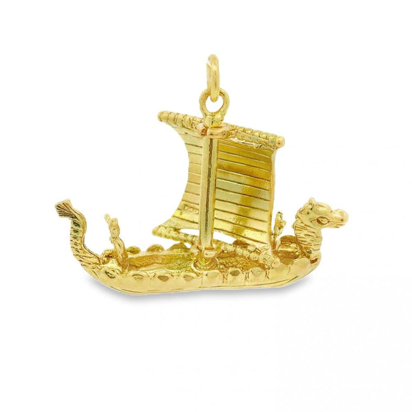 9ct Yellow Gold Viking Longship Charm - 33x24x17mm - 6.3g