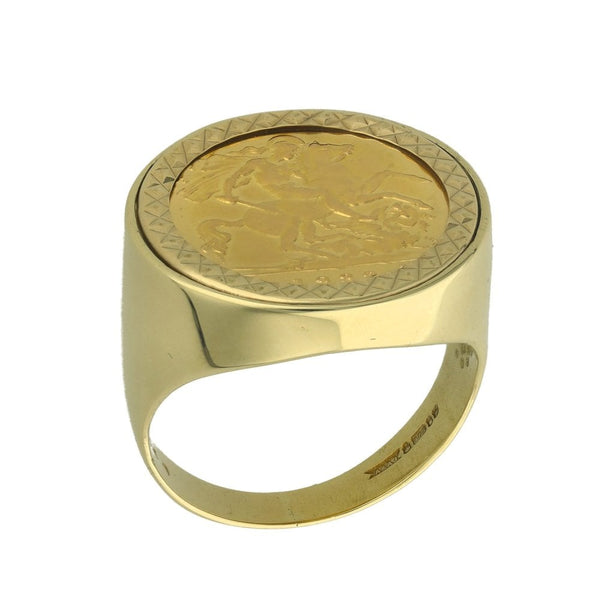 1982 Yellow Gold Half Sovereign Coin Ring - Size R - 21mm