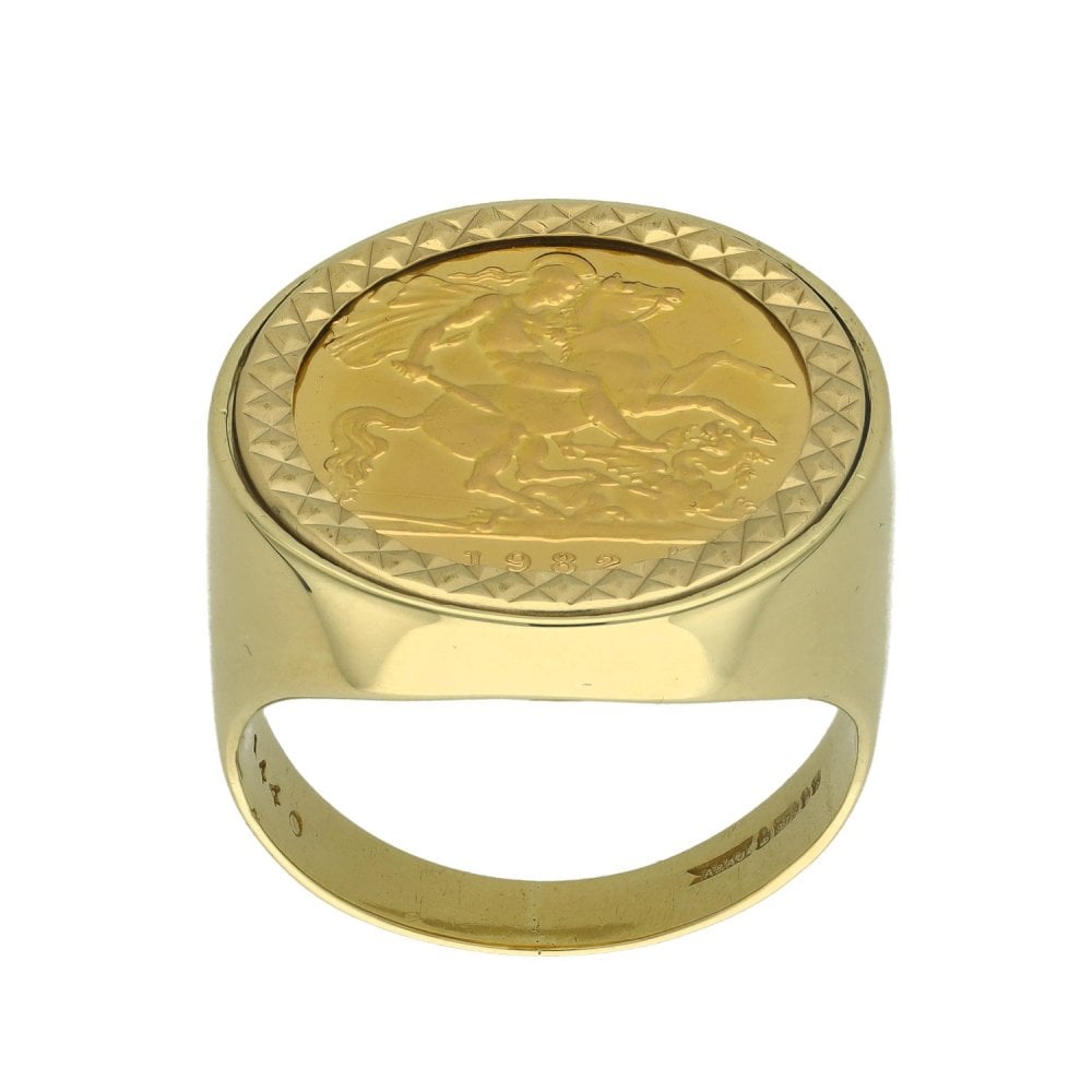 1982 Yellow Gold Half Sovereign Coin Ring - Size R - 21mm